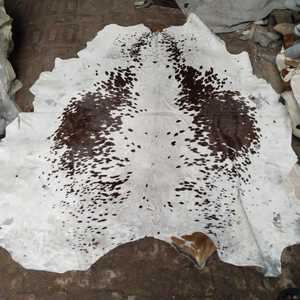 Genuine Cow Skin Leather Full Pelt Natural Brown White Geometric Pattern One Whole Leather Jackets Varsity Style Breathable - Product Image 1