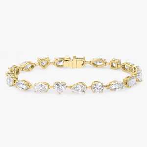 Diamond Tennis <b>Bracelets</b> 14K 18K <b>Solid</b> Gold Sparkling Multi Shape Lab Grown Box Clasp Safety Latch 7 In Luxury Statement Jewelry - Product Image 1