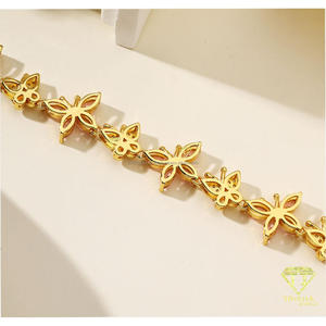 Elegant Gold Tone Bracelet Featuring <b>Pink</b> <b>Petal</b> Details And Clear Sparkling Accents For Retailers And Resellers - Product Image 2