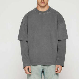 T-shirt à manches longues pour homme, couleur unie, style décontracté, col rond, tissu jersey 100% coton - Product Image 4