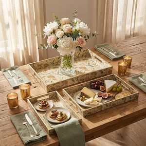 ชุดถาดตกแต่งลายดอกไม้นกพิมพ์ลายไม้ MDF สำหรับเสิร์ฟในบ้าน งานแต่งงาน ของขวัญรอมฎอน - Product Image 3