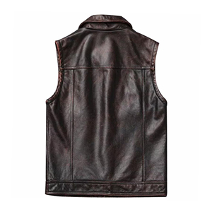 Gilet sans manches réversible en cuir véritable pour homme, style motard, avec fermeture éclair, classique, décontracté et tendance - Product Image 3