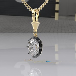 จี้เพชรทรงรีเพาะเลี้ยงในห้องปฏิบัติการ ได้รับการรับรองจาก Solid Gold, จี้เพชรทรงจอร์เจียนคัทแบบฝังลง, จี้ทรงรีสีดำ - Product Image 1