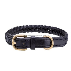 Collar de perro de diseño trenzado hecho a mano, de cuero genuino de alta calidad, en 3 colores personalizados, con hardware de latón resistente - Product Image 4