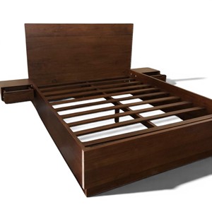 Scandinavian Solid Teak Wood Platform <b>Bed</b> Frame with Slatted Base and Wide Headboard Eco-Friendly Durable King/<b>Queen</b> <b>Sizes</b> - Product Image 4