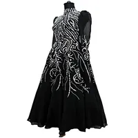 Robe de soirée de luxe noire coupe trapèze à manches longues, richement ornée de perles et de sequins, élégante, pour femmes musulmanes arabes, tenue de cérémonie formelle