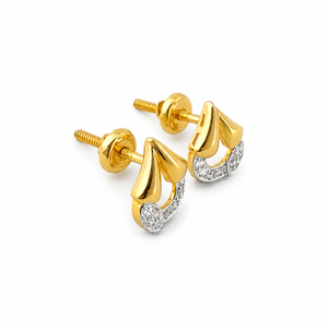 Pendientes de tuerca de diseño con microincrustaciones de diamantes en oro amarillo de 18 quilates Namivaa para mujer, de alto brillo, contemporáneos, para fiestas, bodas y uso diario. - Product Image 4