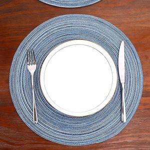 Set di 6 tovagliette rotonde intrecciate blu grigio per tavolo da cucina, tavolo da pranzo, matrimoni e feste - Product Image 2