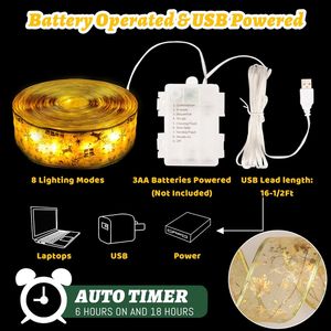Luci a Nastro per Albero di Natale 2.5 Pollici X 66 Piedi 200 LED 8 Modalità di Illuminazione Alimentate a Batteria o USB Decorazioni Natalizie - Product Image 2