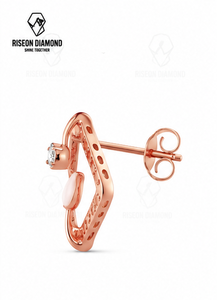 Pendientes de Diamantes Geométricos en Oro Rosa de 18K, Diseño Moderno con Centro Floral, Elegantes para Uso Diario, Joyería Fina, Regalo - Product Image 6