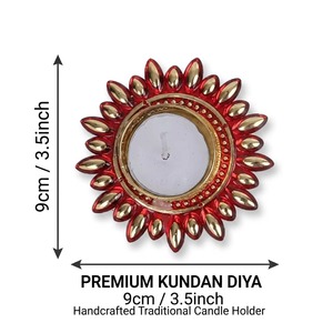 เชิงเทียนทองเหลืองทำมือ ประดับดอกไม้แบบ Kundan สำหรับตกแต่งบ้าน งานเทศกาล งานแต่งงาน งานดิวาลี - Product Image 4