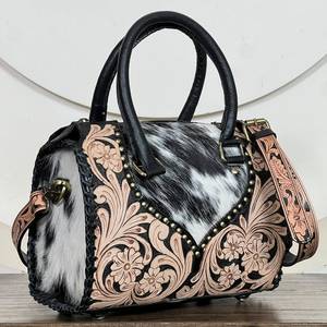 Bolsa de Viaje Deportiva de Cuero Genuino con Diseño Floral Vintage, Hecha a Mano, Nueva, para Gimnasio, Viajes, Fin de Semana, para Mujer - Product Image 4