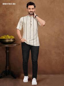 Top Quality Cotton Jacquard with Stripe Print Man's Shirt Kurta & Female <b>Tunic</b> Couple Combo Collection Supplier from Surat - Product Image 6