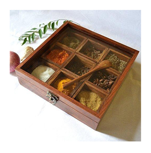 Best Selling Indian Wooden Spice <b>Box</b> Decorative With 9 Compartments High on Luxury Kitchenware Wooden Spice <b>Box</b> - Product Image 1