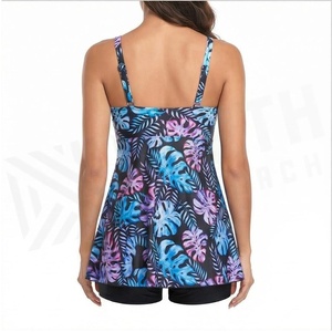 Women's Tropical Leaf Print Swimdress With Ruffles And Shorts One Piece Bikini Set Spandex Polyester Stretch Fit Regular Style - Product Image 3