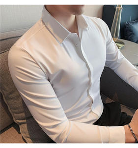 เสื้อเชิ้ตแขนยาวผู้ชาย สีพื้น ปกคอปกตั้ง ติดกระดุมเต็มตัว ผ้าทออย่างดี รีดง่าย สไตล์ฤดูใบไม้ผลิ - Product Image 3