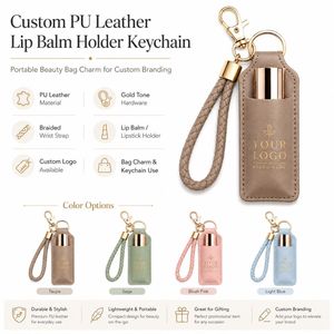 Custom PU Lip Balm Holder Keychain Bag Charm With Logo - Product Image 6