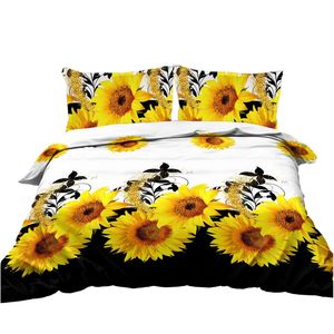 Set Copripiumino 3 Pezzi con Sfondo Bianco e Nero e Girasoli, Biancheria da Letto in Poliestere con Fiori Gialli per Adulti, Decorazione Camera da Letto, Misura Queen - Product Image 5