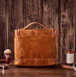 Genuine Leather <b>Toiletry</b> <b>Bag</b> Mens Dopp Kit Shaving Wash <b>Bag</b> Travel Cosmetic Pouch <b>Large</b> Capacity Factory OEM TYG-0190 - Product Image 2