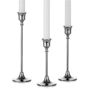 Luxury Polished Silver Metal <b>Candle</b> Holder Stand Modern Decorative Taper Stick for Events Hotel Restaurant Home Decor <b>Gift</b> <b>Set</b> - Product Image 1