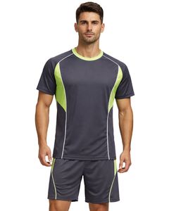 Men Dark Grey Green Sports TShirt & Shorts <b>Set</b> Breathable Quick Dry Gym Wear Athletic Running Training Activewear Outfit <b>Set</b> - Product Image 3