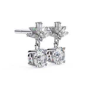 Pendientes de Lujo con Moissanita Baguette Sunburst, Corte Redondo de 4.5mm, Color D, VVS, Pendientes Colgantes de Moissanita, Joyería Fina - Product Image 4