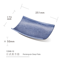 Assiette rectangulaire profonde en mélamine bleue mouchetée pour brochettes de barbecue, style japonais Yakitori, vente en gros, logo personnalisé, OEM