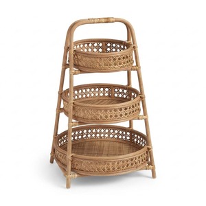 3 tiered stand for storing fruit & decor handmade <b>storage</b> <b>rack</b> natural rattan basket shelf - Product Image 2