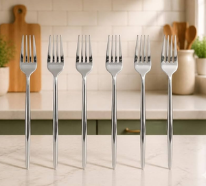 Fourchettes en acier inoxydable, lot de 6, compatibles lave-vaisselle, fourchettes à dîner modernes pour la restauration - Product Image 1