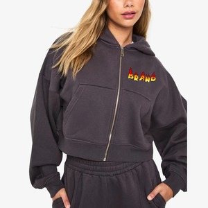 Sudadera con capucha y cremallera para mujer, estilo urbano, 100% algodón, venta al por mayor, en stock - Product Image 1