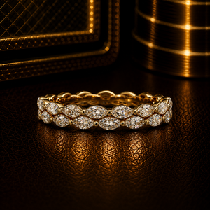 Anillo de Eternidad Clásico de Oro de 14K, Doble Hilera de Diamantes Cultivados en Laboratorio con Corte Marquesa, Anillo de Compromiso y Matrimonio Entrecruzado, Joyería para Mujer - Product Image 1