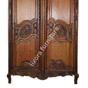 Luxury Handcrafted Solid Wood 2 Door <b>Wardrobe</b> Ornate French Country Carving Antique Oak Armoire - Product Image 4