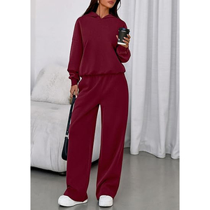 Conjunto Deportivo Casual de Invierno para Mujer, Color Vino Tinto, Sudadera con Capucha y Pantalones Jogger, Corte Holgado, Dos Piezas - Product Image 2
