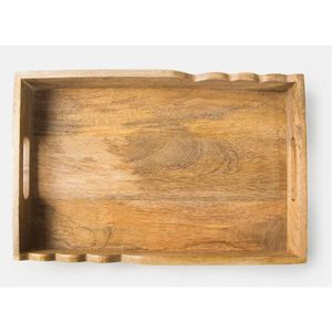 Bandeja de servir hecha a mano de madera de mango con borde festoneado y asas, bandeja decorativa para otomana, para mesa de café, decoración del hogar, artículos de regalo. - Product Image 1