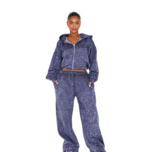 Conjunto Deportivo de Invierno para Mujer, Talla Grande, Color Sólido, 100% Algodón, Sudadera con Capucha y Pantalones Jogger de Dos Piezas - Product Image 1