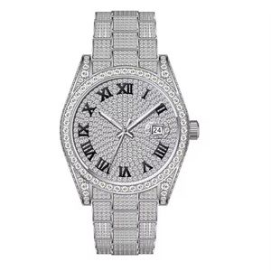Reloj de pulsera para hombre de alta calidad, 41 mm, personalizado, con correa de acero inoxidable, esfera plateada con moissanita, corte brillante redondo, color E, premium. - Product Image 2