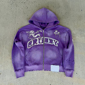 Sweat à capuche personnalisé pour homme, orné de strass appliqués à la main, tendance hiver, dégradé, effet vieilli, respirant - Product Image 2