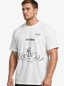 ONETEN APPAREL Camiseta blanca de manga corta para hombre, cuello redondo, informal, con estampado de dibujos animados I'm Fine - Product Image 2