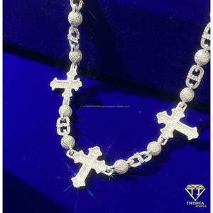 Collier de luxe en argent sterling 925 avec diamant Moissanite, style chaîne cubaine, accent croix, bijoux de mode Hip Hop pour hommes et femmes - Product Image 4
