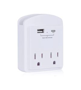 Pengisi daya dinding USB Multi Plug, Ultra tipis, pengisi daya dinding USB, pelindung Surge Outlet 2 dengan 2 adaptor perjalanan USB dengan penopang ponsel - Product Image 1