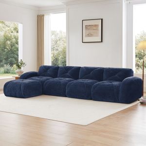 Divano a L per Soggiorno con Base in Spugna ad Alta Densità 32D, Design Trapuntato in Velluto Morbido, Antiscivolo ed Ergonomico, Combinazione Libera - Product Image 3