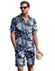 Ekouaer Conjuntos de pijamas para hombre con botones, pijamas de verano de 2 piezas, camisa hawaiana y pantalones cortos, conjuntos de ropa informal para vacaciones en la playa - Product Image 2