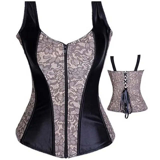 COSH CORSET Overbust Steelboned Nouveau design Corset en satin bicolore avec panneaux de superposition en dentelle, Nouveau haut corset avec bretelles