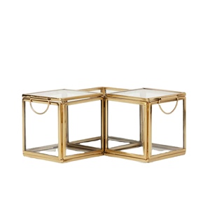 Elegant Gold Finish Glass Cube <b>Tea</b> Light Candle Holder <b>Set</b> Perfect for Home Decor Festive Tabletop and Event Styling - Product Image 1