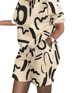 Conjunto de dos piezas informal de pantalones cortos de manga corta a la moda para mujer al por mayor, trajes para mujer - Product Image 3