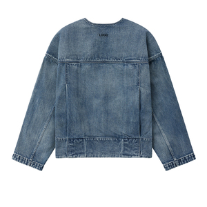 Chaqueta vaquera premium personalizada para hombre sin solapa, de algodón lavado vintage, estilo oversize, ropa de calle, fabricante OEM, marca privada - Product Image 2