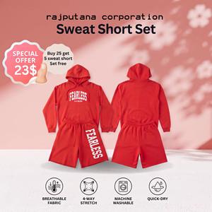 <b>Women</b> Printed Hooded Sweat <b>Shorts</b> Full Sleeve Pullover Baggy 100% Cotton Fleece Two Piece Printing Winter Sweat <b>Short</b> <b>Set</b> Ladies - Product Image 1