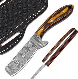 Couteau de boucher industriel OEM en acier Damas, 8 pouces, lame pleine longueur avec manche en bois de Pakka et étui en cuir - Product Image 1