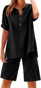 Conjunto de Ropa de Casa de Verano para Mujer, Tejido de Algodón, Pantalón Corto y Camiseta de Manga Corta, Ligero, Transpirable, Informal, Venta al Por Mayor - Product Image 3