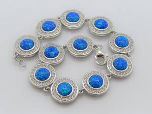 Vintage Blue Opal Bracelet Sterling <b>Silver</b> Natural Gemstone Bracelet Elegant Jewelry Gift For Women - Product Image 1